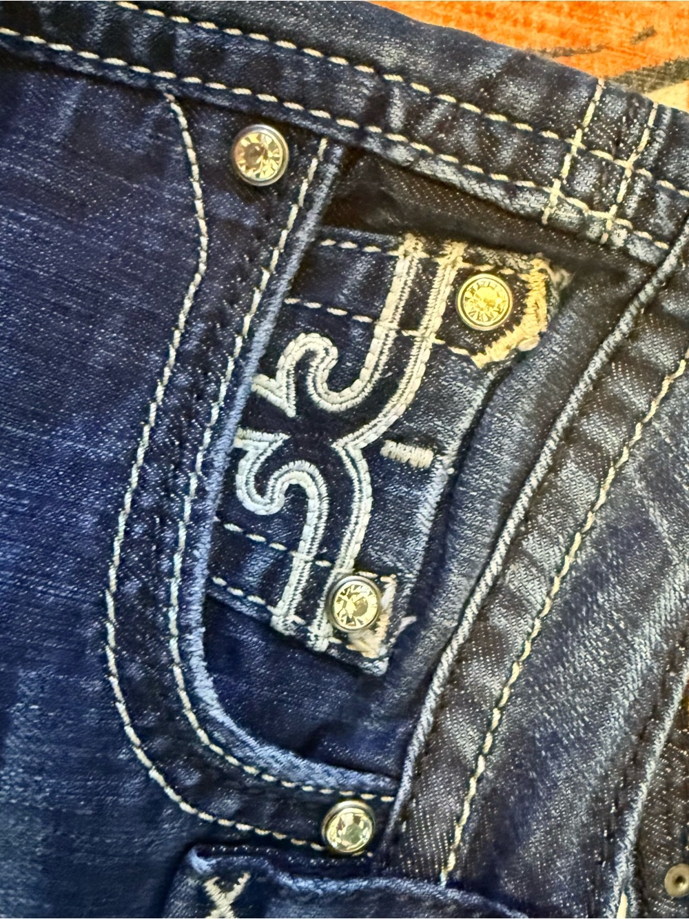 Rock Revival Dark Blue Straight Leg Jeans with Embroidered Pocket - Picture 8 of 9